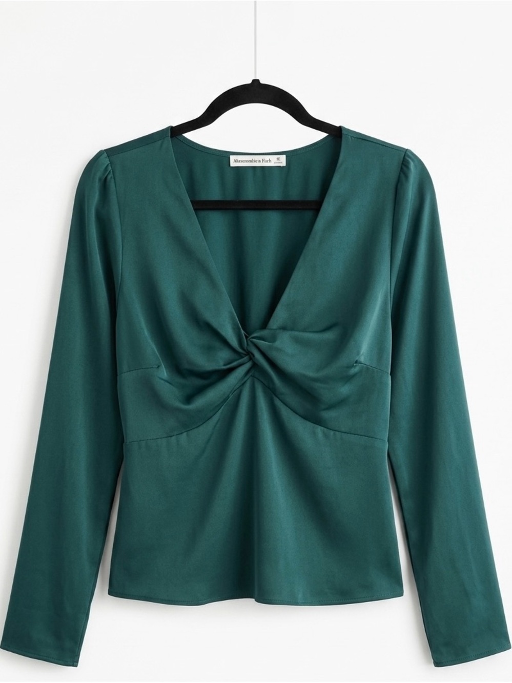 Abercrombie & Fitch Emerald Green Twist-Front Long Sleeve Top - size medium
